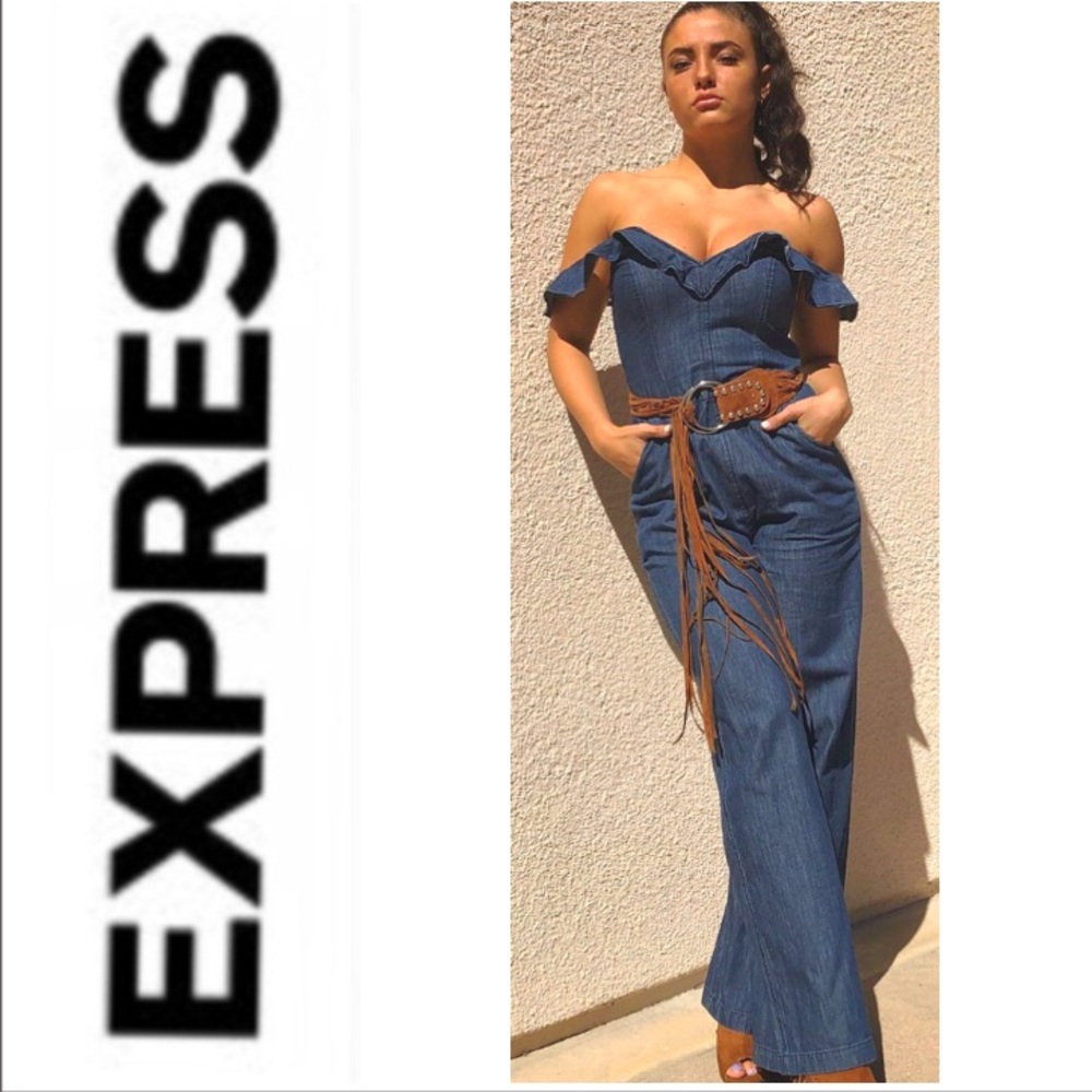 Ruffle Strap Denim Jumpsuit